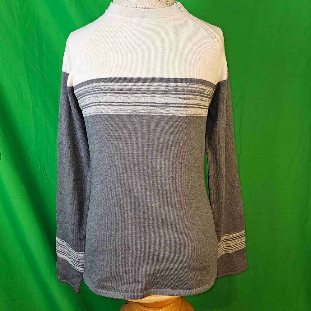 Prana Womens Gray White Mariana Wool Blend Sweater Small